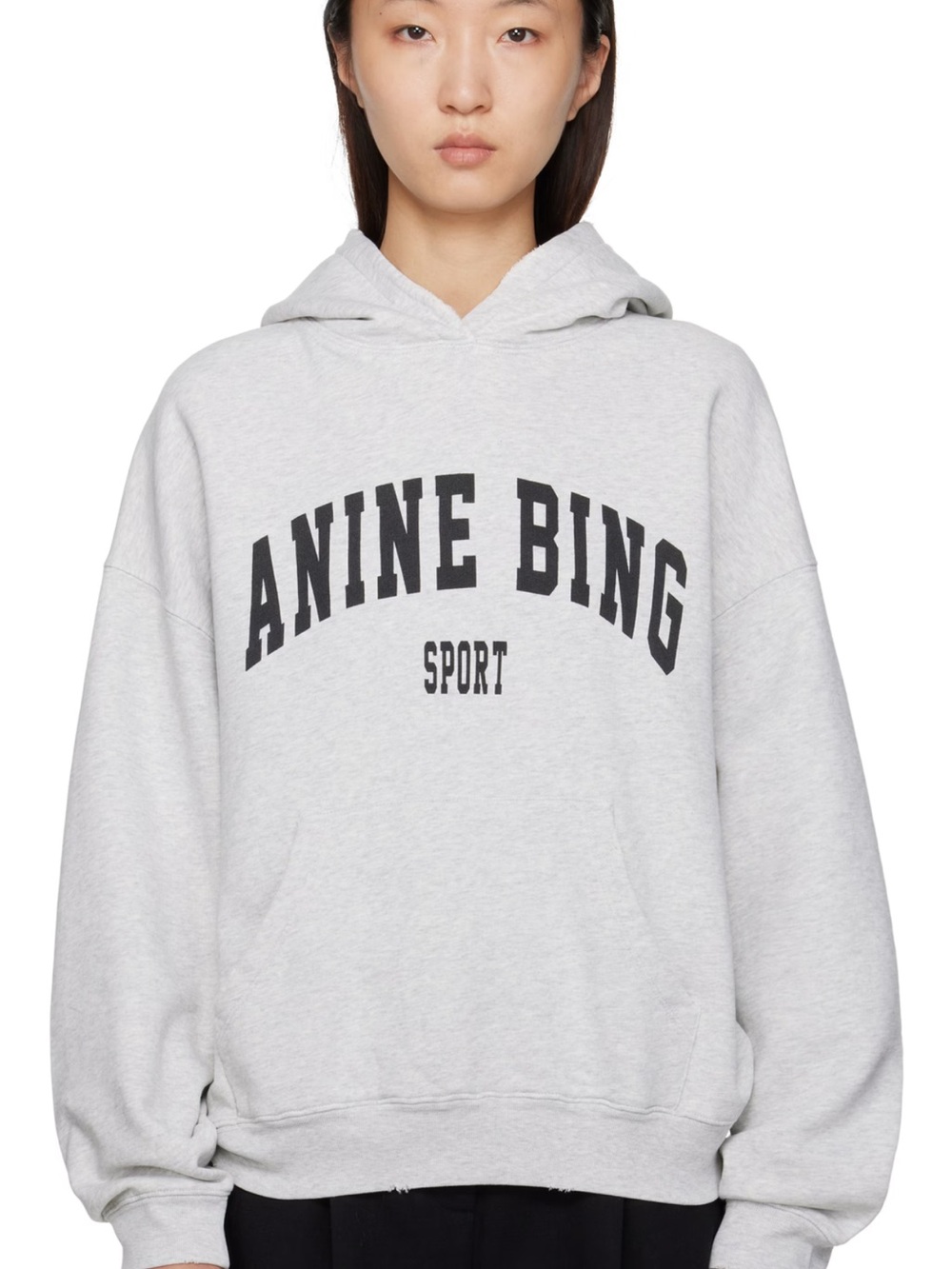 Anine Bing Heather Grey Harvey Sweatshirt with Black Logo